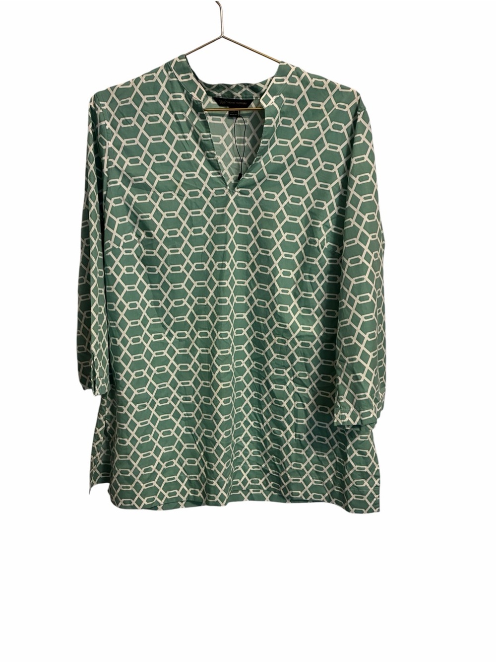 Women's Green Geometric V-Neck Tunic Top